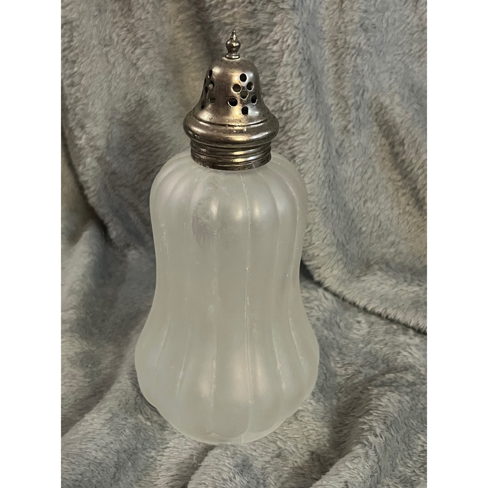 Vintage Frosted Glass Sugar Shaker‎ Silver Tone Lid Kitchen Decor